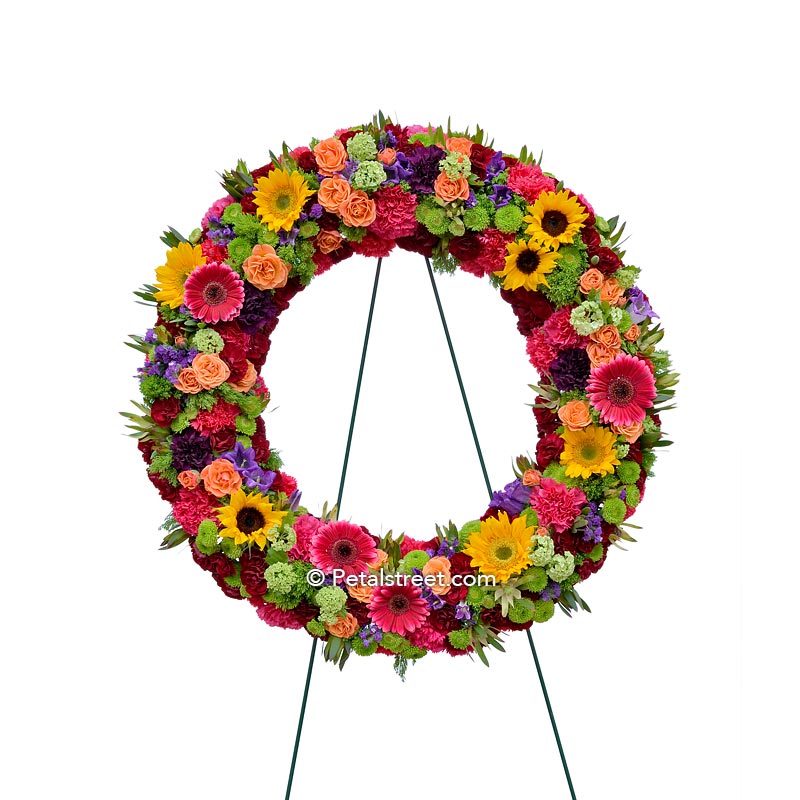 Bright & Bold Funeral Flower Wreath Petal Street Flower Co. Petal