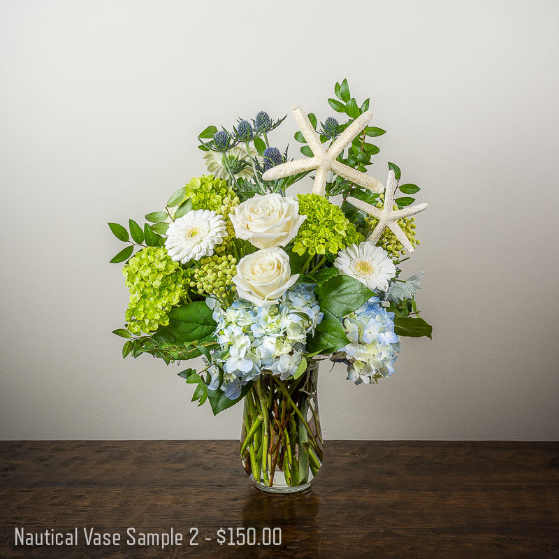 Beach Themed Nautical Flower Vase Arrangements for Delivery or Pickup