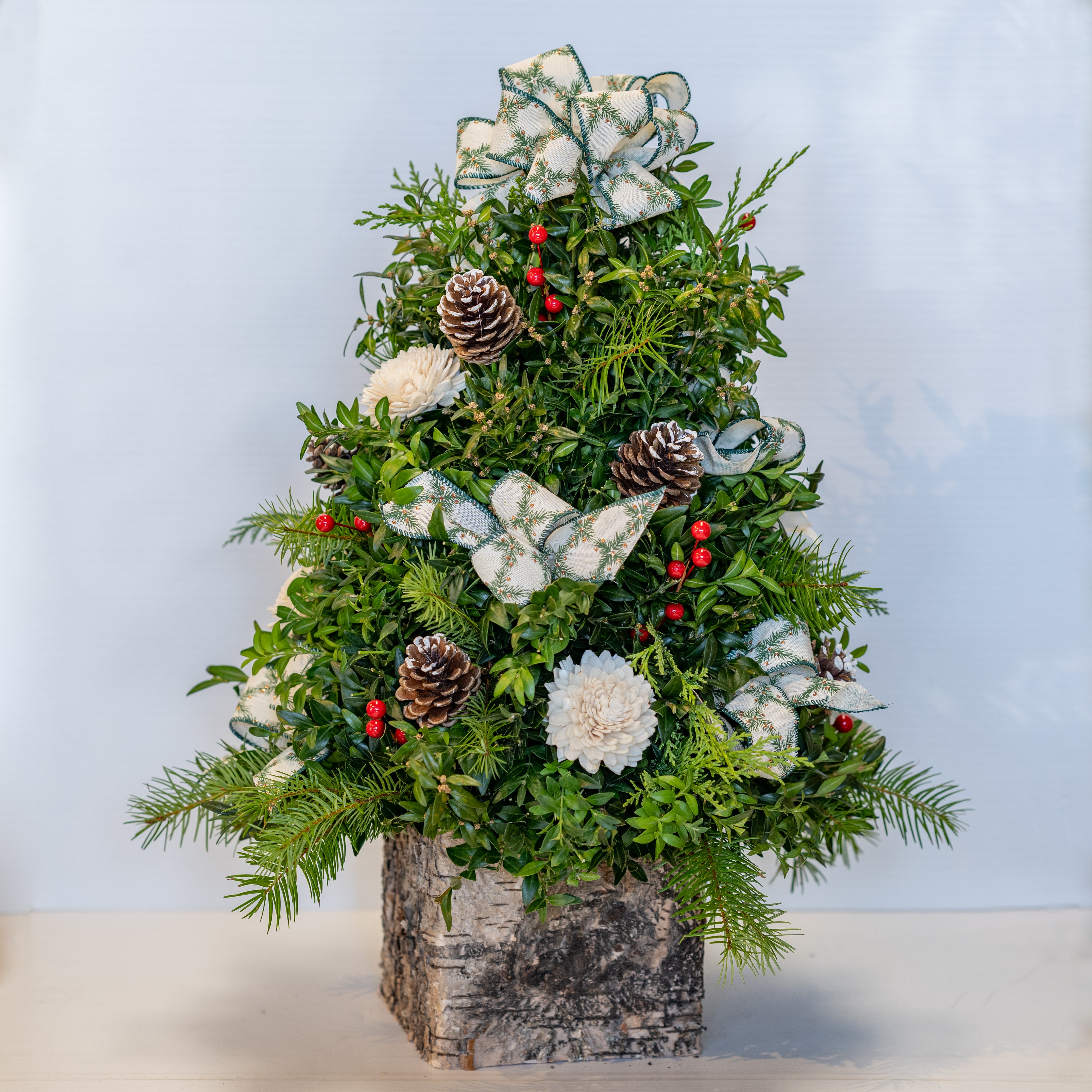 White, Green, and Silver Holiday Flower Arrangement – Petal Street Flower  Company