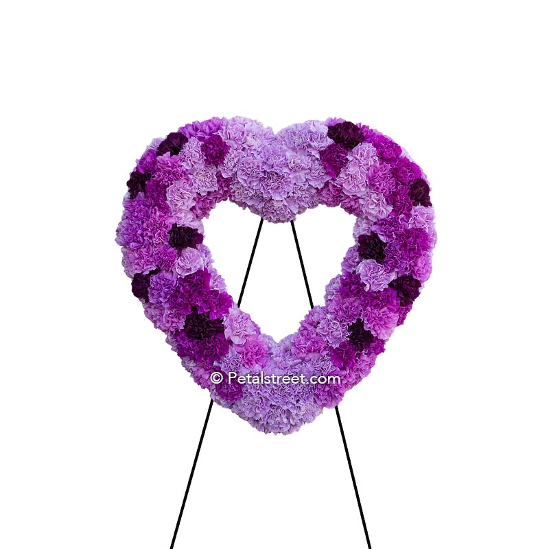 All purple Carnation heart form with light, medium, and dark colored Carnations.