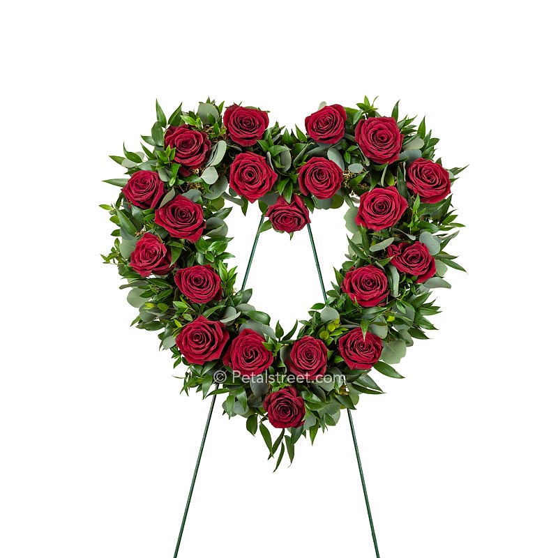 Heart with Red Roses and Eucalyptus