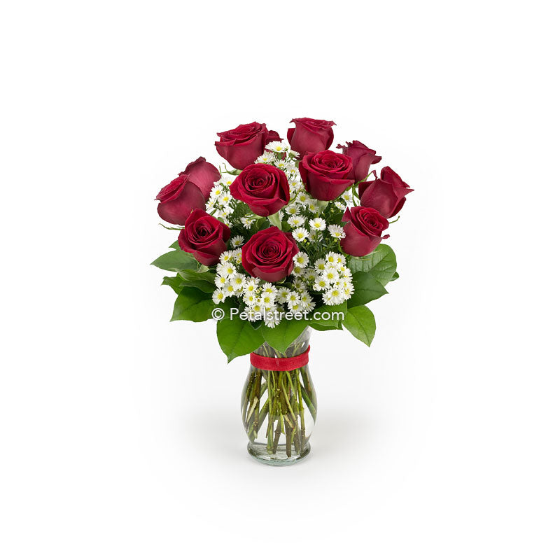 One dozen red Roses for delivery in a vase by Pt. Pleasant florist Petal Street Flower Company.