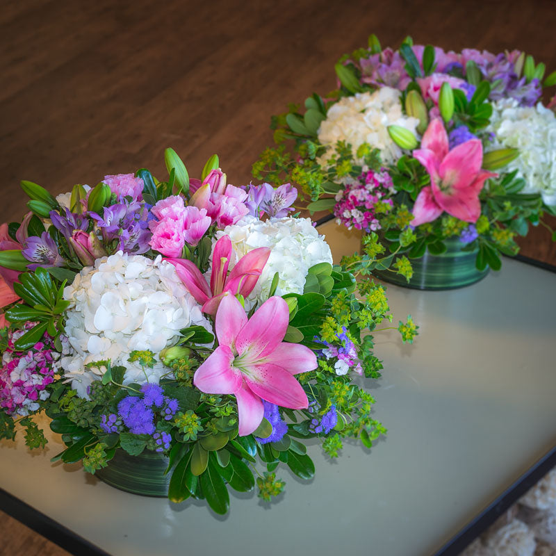 hydrangea and succulent centerpieces Hydrangea Centerpieces – Petal Street Flower Company